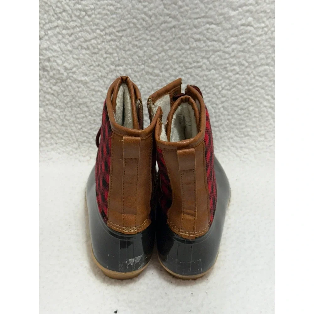 Totes Women's‎ Plaid Duck Boots Black Red Waterproof Winter Warm Size Medium